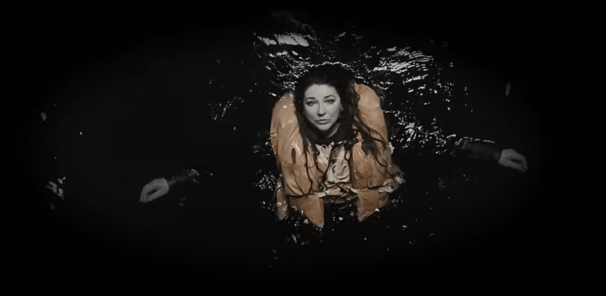 Kate Bush floating in water.